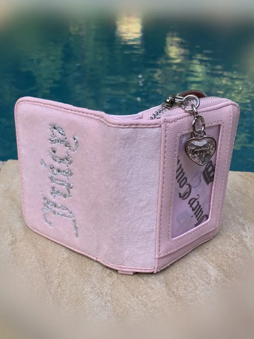 Juicy Couture Velour Card Wallet with Heart Charm  NWOT